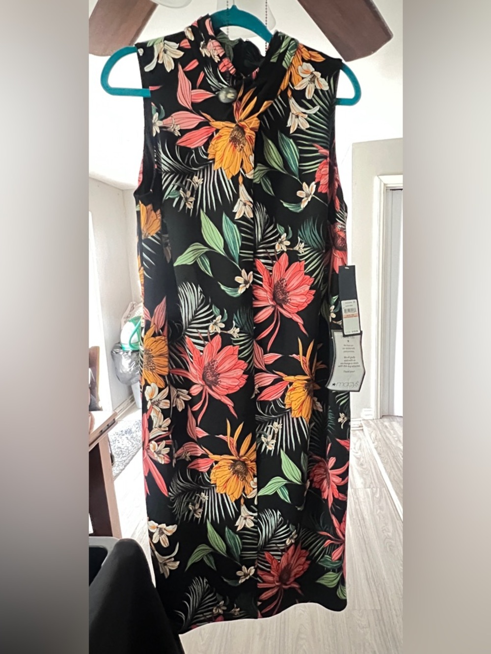RACHEL Rachel Roy Black Tropical Floral Sleeveless Dress